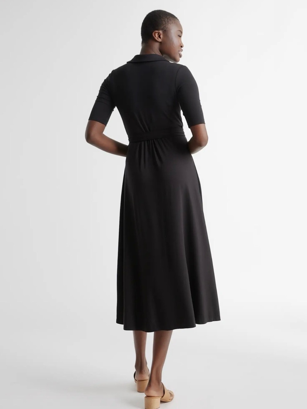 Quince Black Tencel Midi Wrap Dress, Large, Soft Stretch, Sustainable, Office - Picture 5 of 6